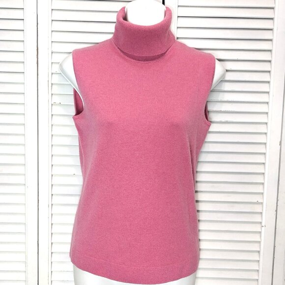 Cashmere Sleeveless Turtleneck Sweater Womans Small Light Salmon Pink Buchman - Picture 2 of 13